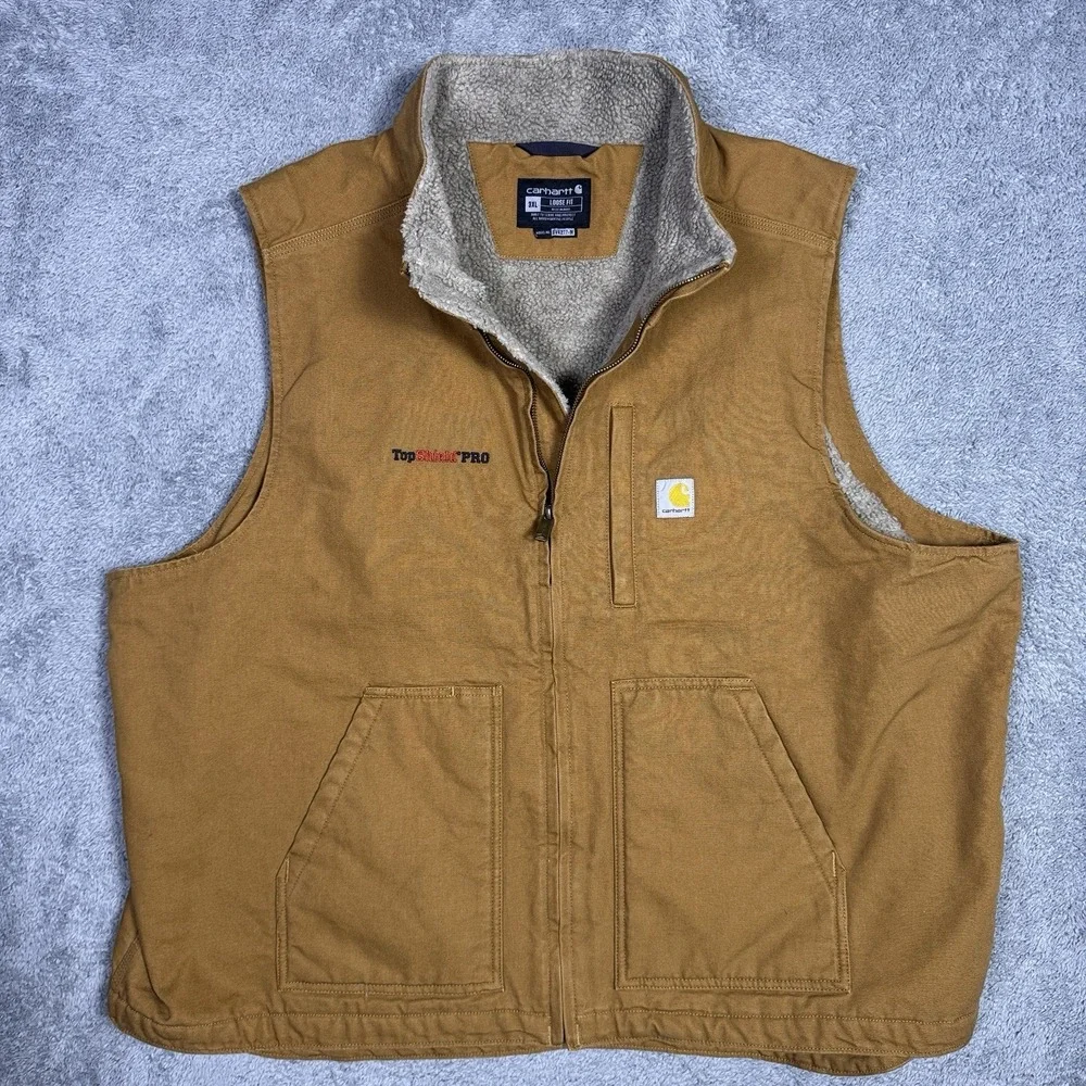 Carhartt Vest Mens 3XL XXXL Sherpa Lined Full Zip Workwear Utility 104277 BRN